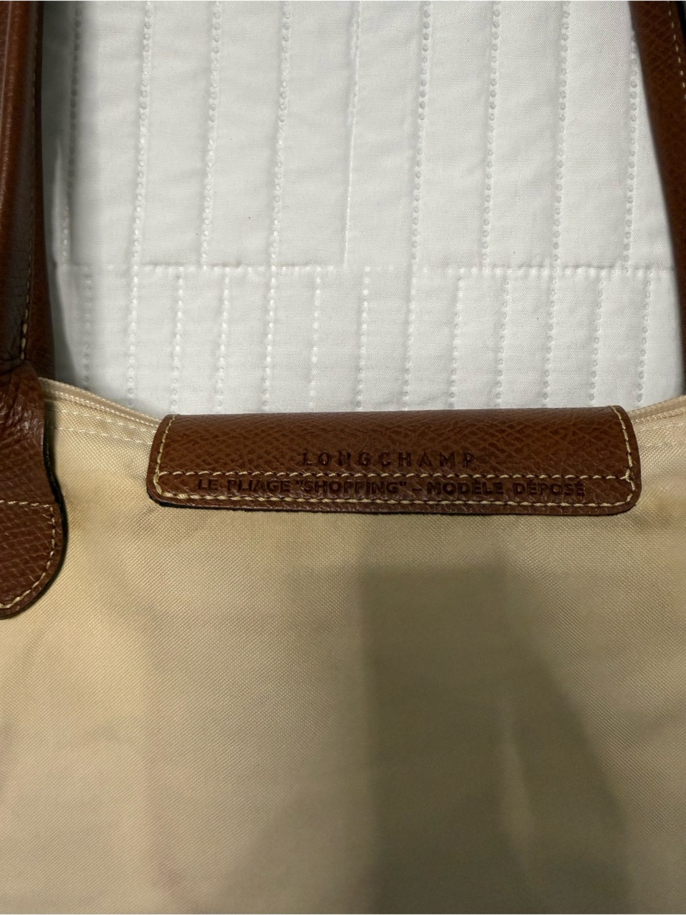 Longchamp Beige Nylon Travel Tote with Brown Leather Trim - Picture 5 of 7
